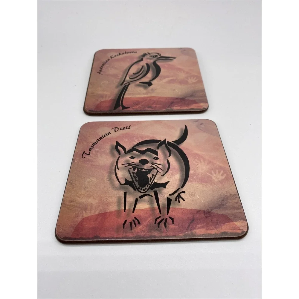 Australian Drink Coasters Tasmanian devil Kookaburra Platypus Kangaroo‎ set of 4
